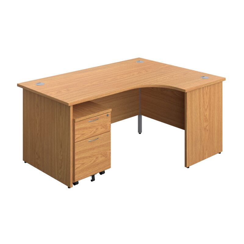 Panel Right Hand Radial Desk + 2 Drawer Mobile Pedestal Bundle | 1600X1200 | Nova Oak/Nova Oak