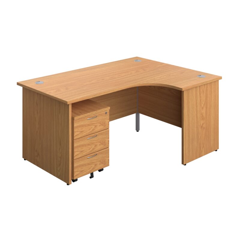 Panel Right Hand Radial Desk + 3 Drawer Mobile Pedestal Bundle | 1600X1200 | Nova Oak/Nova Oak