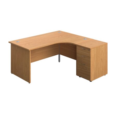 Panel Right Hand Radial Desk + 3 Drawer Desk High Pedestal Bundle | 600 Deep Pedestal | 1600X1200 | Nova Oak/Nova Oak