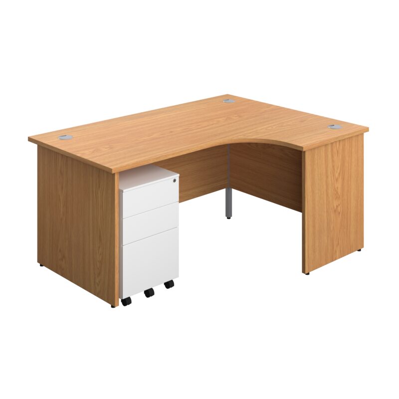 Panel Right Hand Radial Desk + 3 Drawer Steel Mobile Pedestal Bundle | 1600X1200 | Nova Oak/White