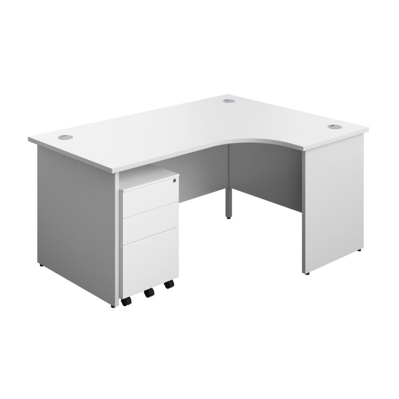 Panel Right Hand Radial Desk + 3 Drawer Steel Mobile Pedestal Bundle | 1600X1200 | White/White