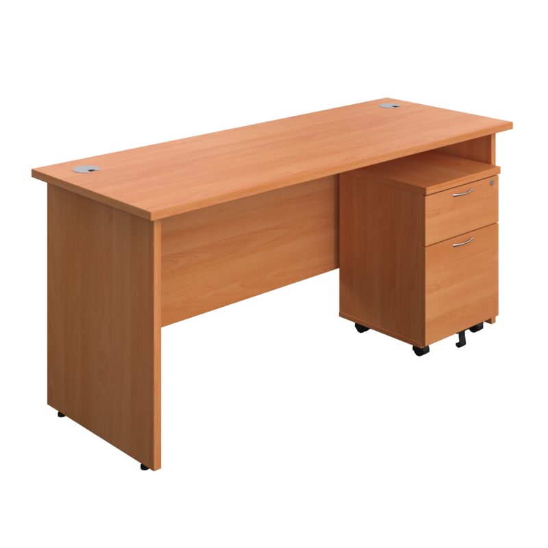 Panel Rectangular Desk + 2 Drawer Mobile Pedestal Bundle | 1600X600 | Beech/Beech