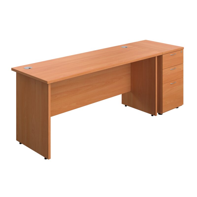 Panel Rectangular Desk + 3 Drawer Desk High Pedestal Bundle | 1600X600 | Beech/Beech