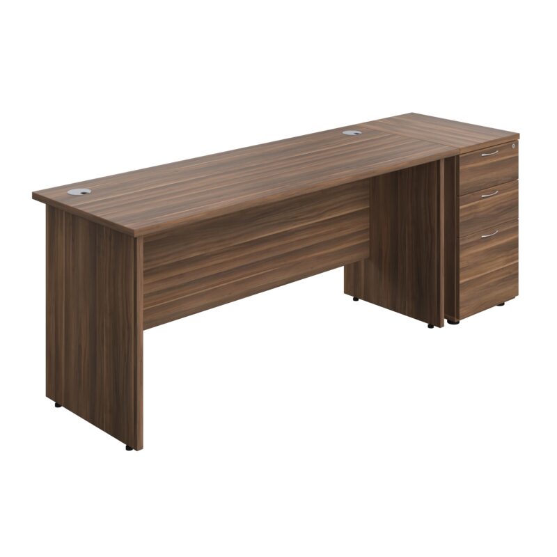 Panel Rectangular Desk + 3 Drawer Desk High Pedestal Bundle | 1600X600 | Dark Walnut/Dark Walnut