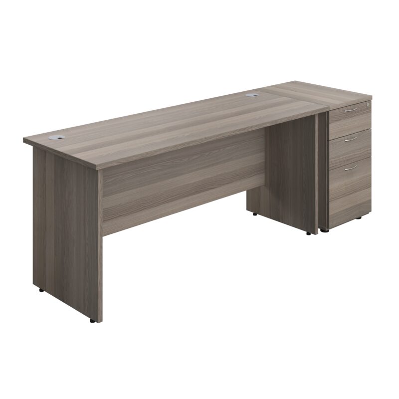 Panel Rectangular Desk + 3 Drawer Desk High Pedestal Bundle | 1600X600 | Grey Oak/Grey Oak