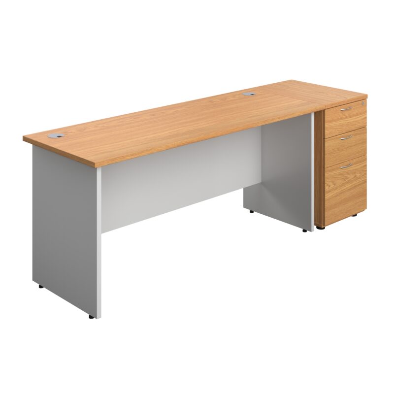 Panel Plus Rectangular Desk + Matching 3 Drawer Desk High Pedestal Bundle | 600 Pedestal | 1600X600 | Nova Oak/White