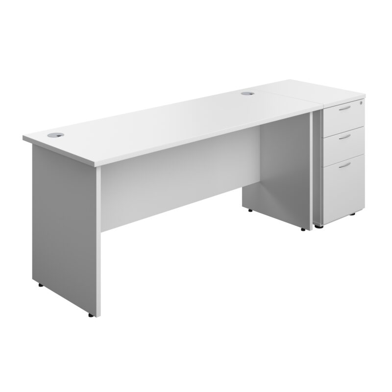 Panel Rectangular Desk + 3 Drawer Desk High Pedestal Bundle | 1600X600 | White/White