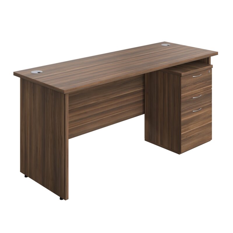 Panel Rectangular Desk + 3 Drawer High Mobile Pedestal Bundle | 1600X600 | Dark Walnut/Dark Walnut