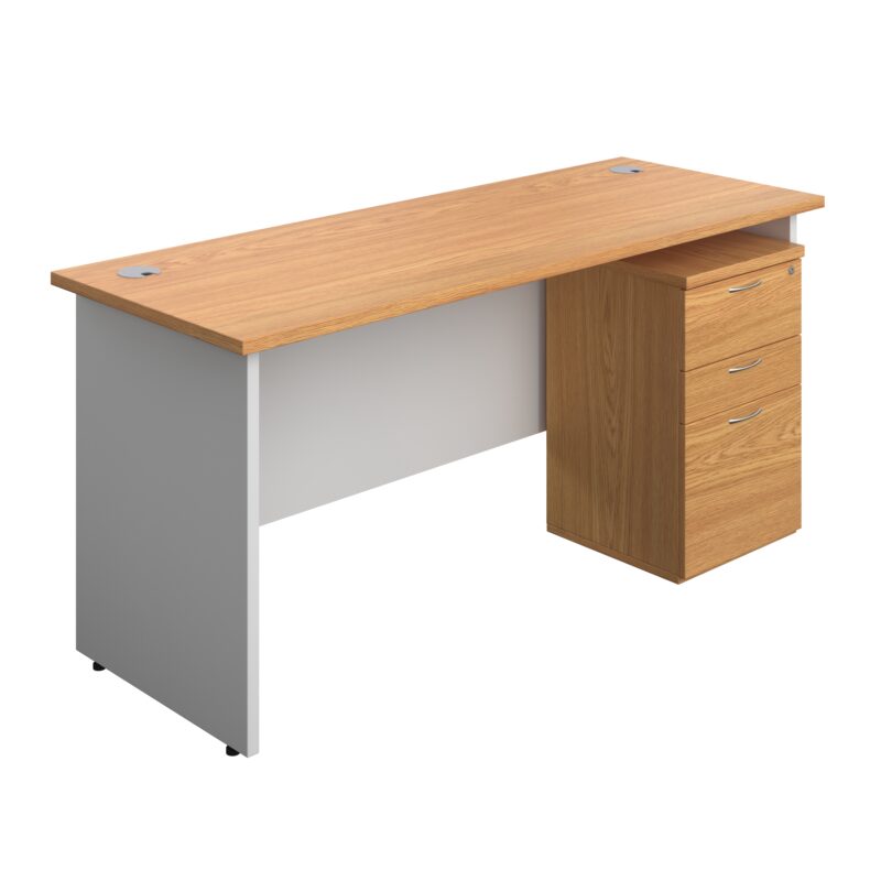 Panel Plus Rectangular Desk + 3 Drawer High Mobile Pedestal Bundle | 1600X600 | Nova Oak/White