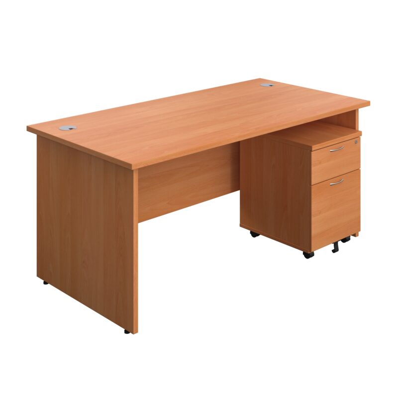 Panel Rectangular Desk + 2 Drawer Mobile Pedestal Bundle | 1600X800 | Beech/Beech