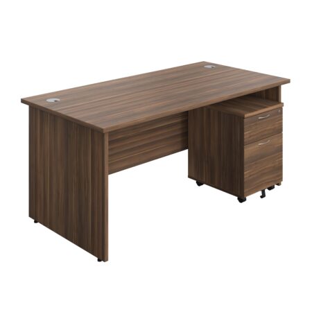 Panel Rectangular Desk + 2 Drawer Mobile Pedestal Bundle | 1600X800 | Dark Walnut/Dark Walnut