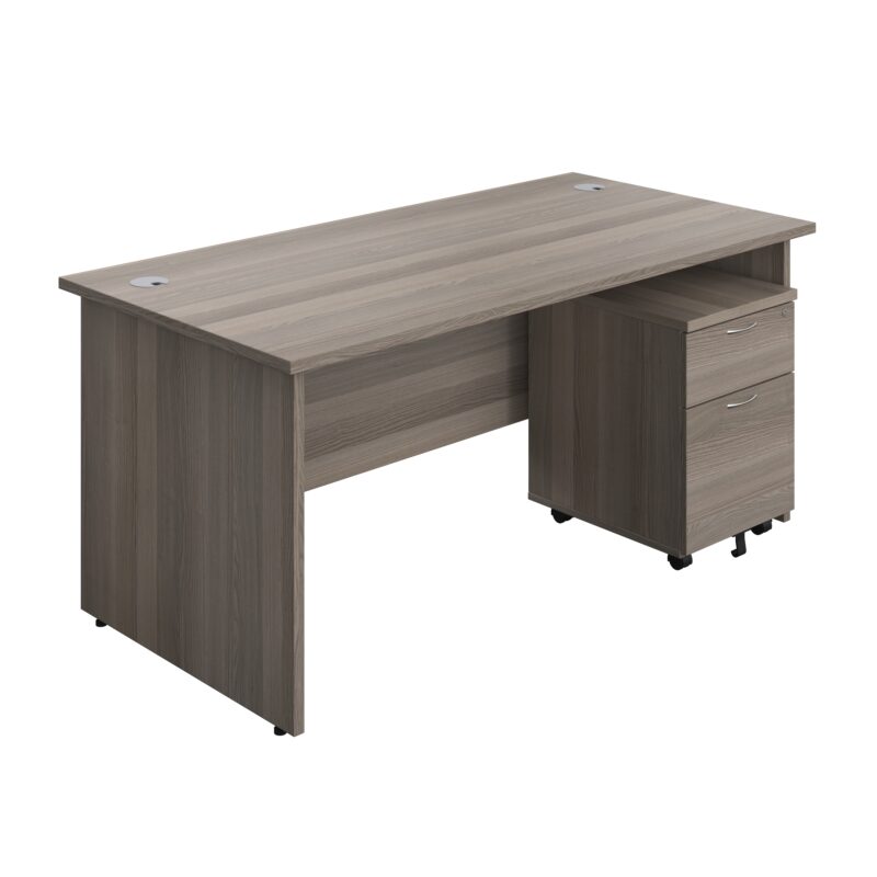 Panel Rectangular Desk + 2 Drawer Mobile Pedestal Bundle | 1600X800 | Grey Oak/Grey Oak