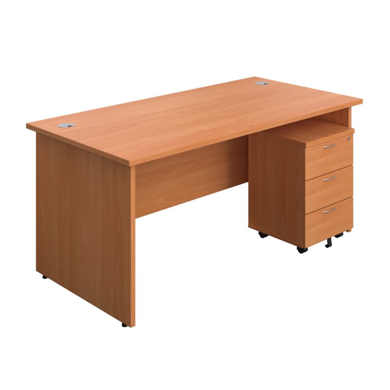 Panel Rectangular Desk + 3 Drawer Mobile Pedestal Bundle | 1600X800 | Beech/Beech