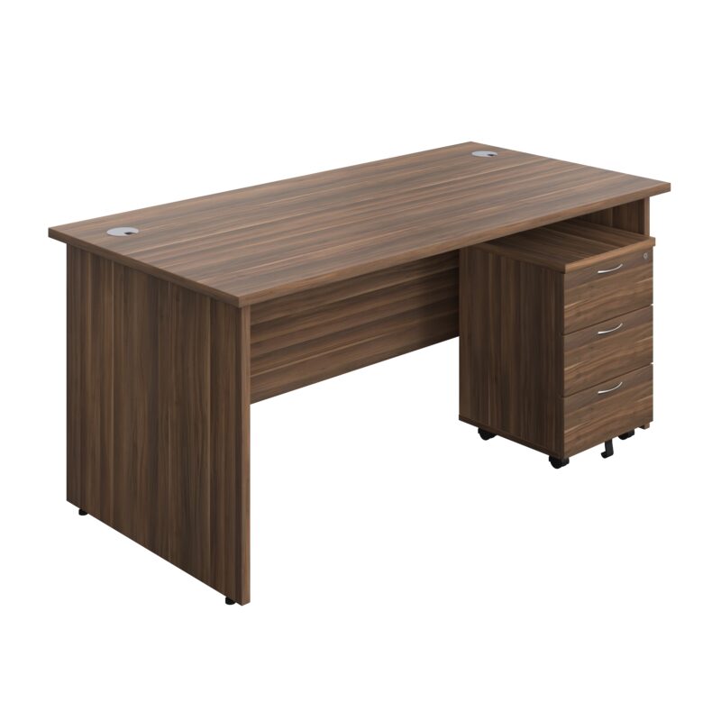 Panel Rectangular Desk + 3 Drawer Mobile Pedestal Bundle | 1600X800 | Dark Walnut/Dark Walnut