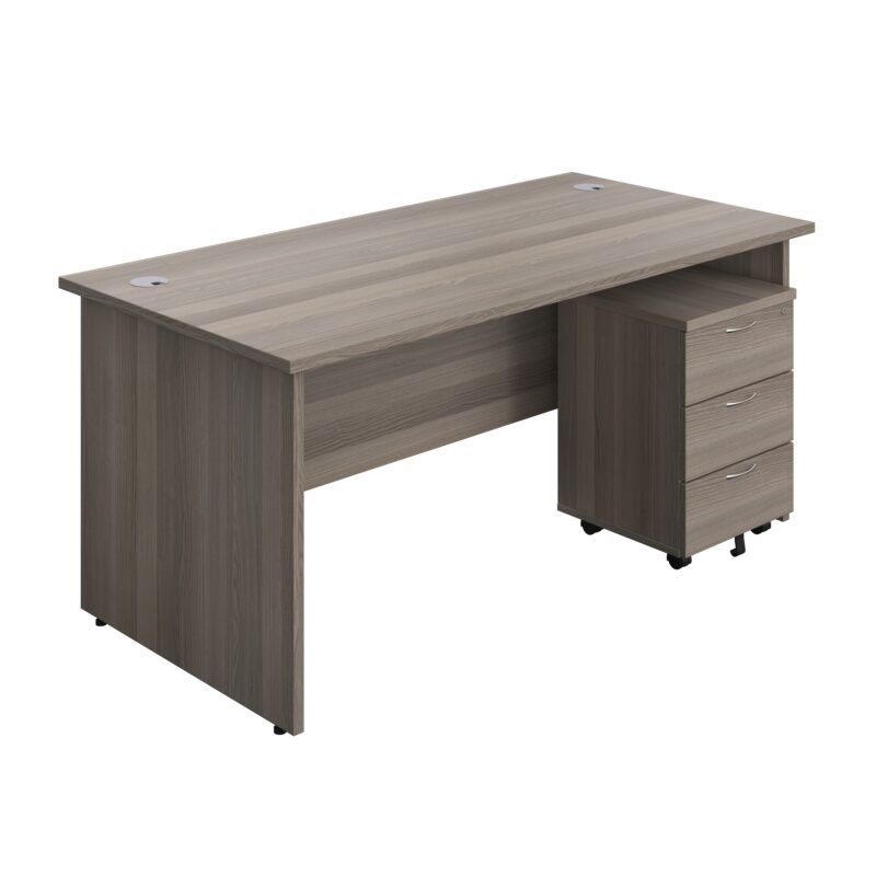 Panel Rectangular Desk + 3 Drawer Mobile Pedestal Bundle | 1600X800 | Grey Oak/Grey Oak