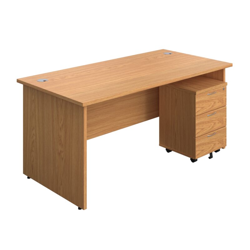 Panel Rectangular Desk + 3 Drawer Mobile Pedestal Bundle | 1600X800 | Nova Oak/Nova Oak