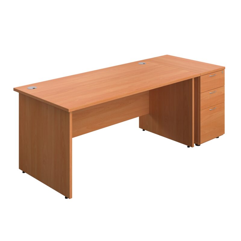 Panel Rectangular Desk + 3 Drawer Desk High Pedestal Bundle | 1600X800 | Beech/Beech