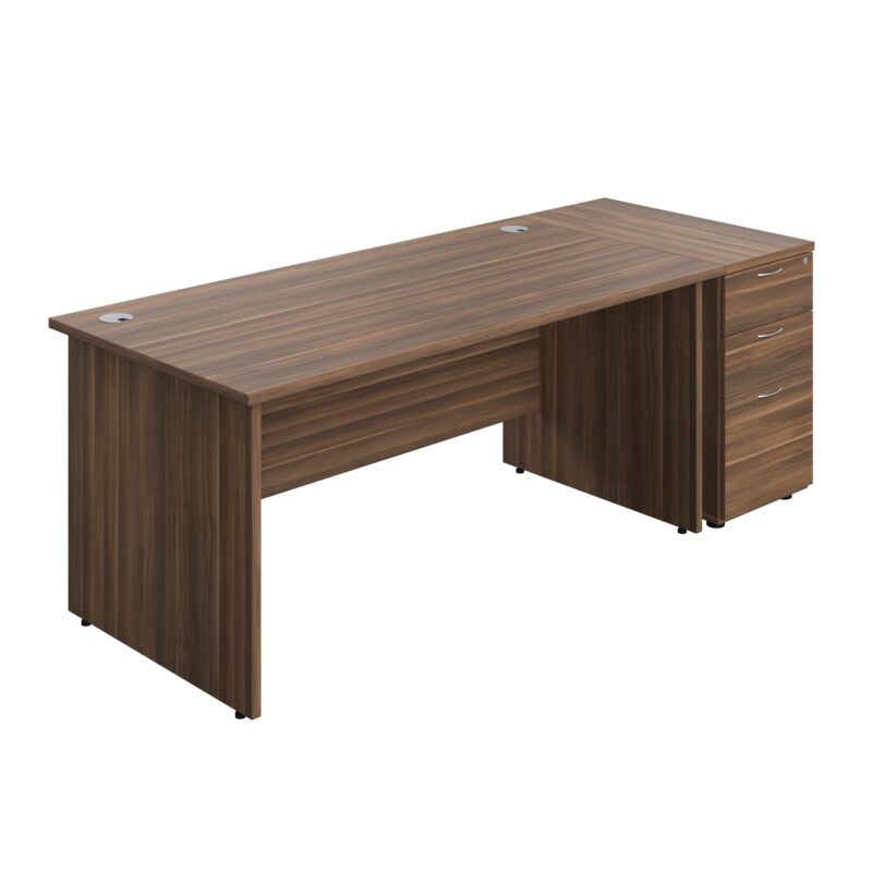 Panel Rectangular Desk + 3 Drawer Desk High Pedestal Bundle | 1600X800 | Dark Walnut/Dark Walnut