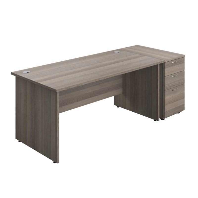 Panel Rectangular Desk + 3 Drawer Desk High Pedestal Bundle | 1600X800 | Grey Oak/Grey Oak