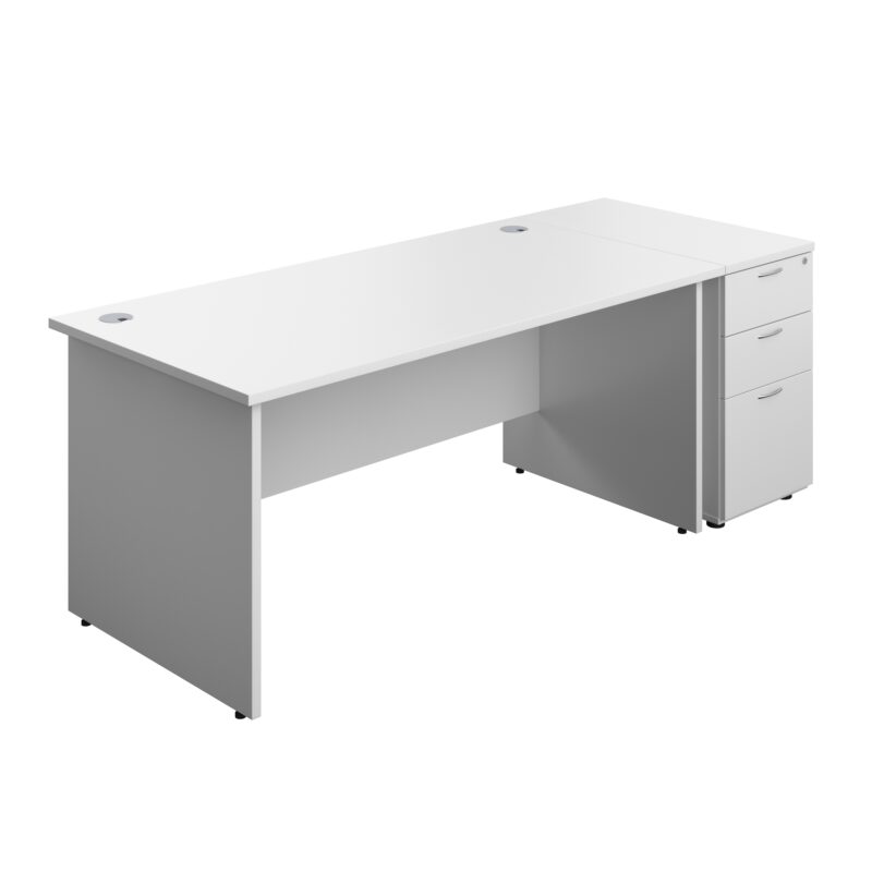 Panel Rectangular Desk + 3 Drawer Desk High Pedestal Bundle | 1600X800 | White/White