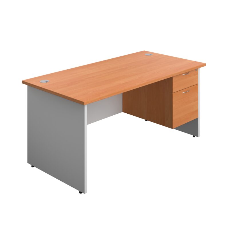 Panel Plus Rectangular Desk + 2 Drawer Fixed Pedestal Bundle | 1600X800 | Beech/White