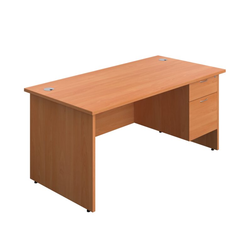 Panel Rectangular Desk + 2 Drawer Fixed Pedestal Bundle | 1600X800 | Beech/Beech