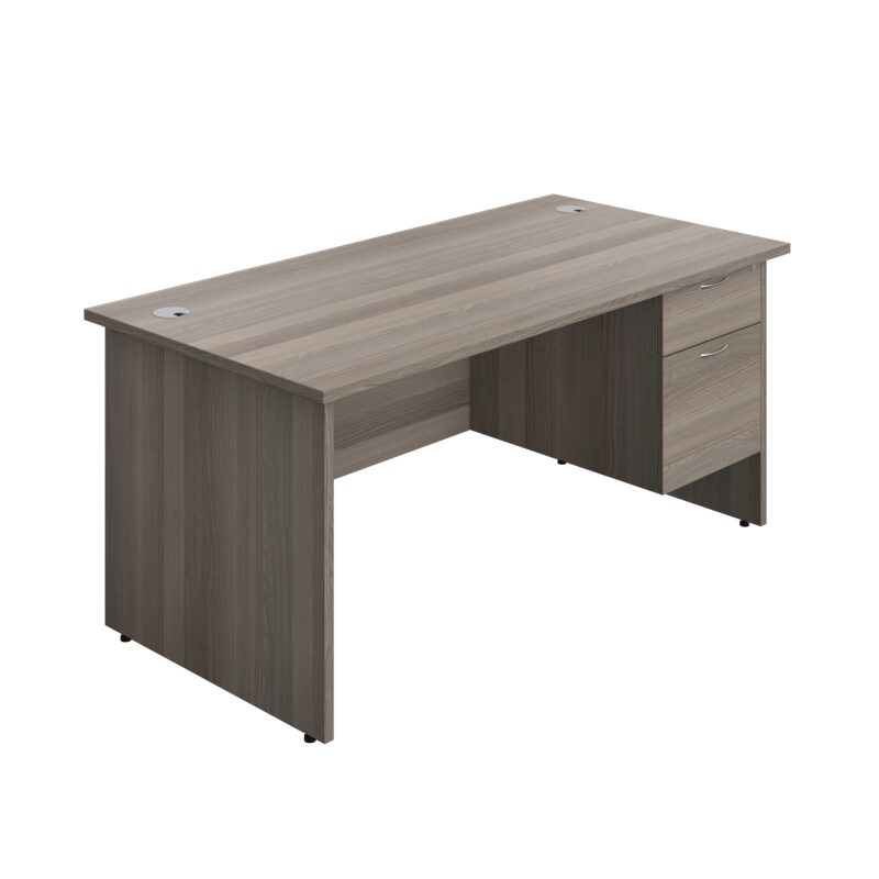 Panel Rectangular Desk + 2 Drawer Fixed Pedestal Bundle | 1600X800 | Grey Oak/Grey Oak