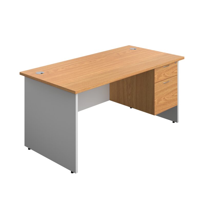 Panel Plus Rectangular Desk + 2 Drawer Fixed Pedestal Bundle | 1600X800 | Nova Oak/White