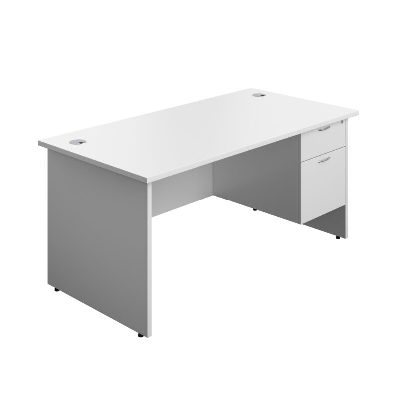 Panel Rectangular Desk + 2 Drawer Fixed Pedestal Bundle | 1600X800 | White/White