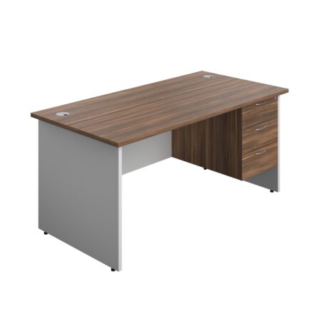 Panel Plus Rectangular Desk + 3 Drawer Fixed Pedestal Bundle | 1600X800 | Dark Walnut/White