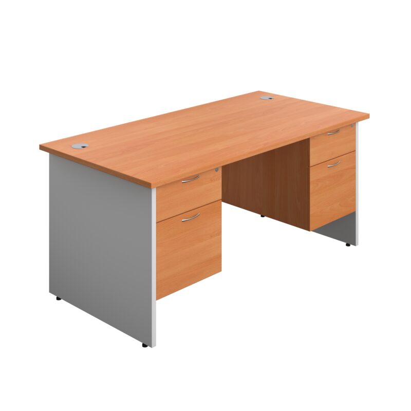 Panel Plus Rectangular Desk + 2 X 2 Drawer Fixed Pedestal Bundle | 1600X800 | Beech/White