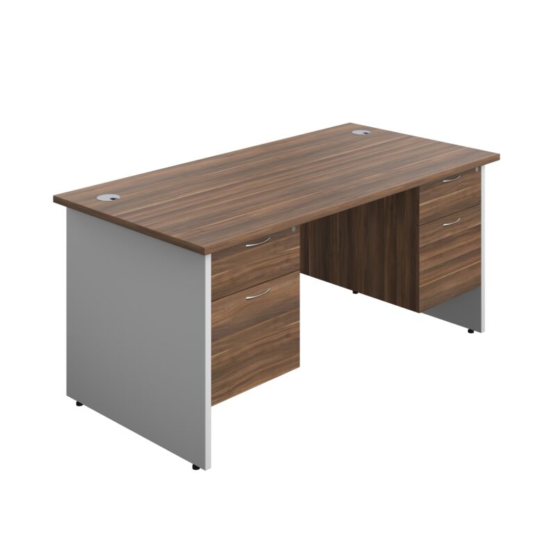 Panel Plus Rectangular Desk + 2 X 2 Drawer Fixed Pedestal Bundle | 1600X800 | Dark Walnut/White