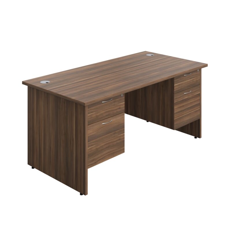 Panel Rectangular Desk + 2 X 2 Drawer Fixed Pedestal Bundle | 1600X800 | Dark Walnut/Dark Walnut