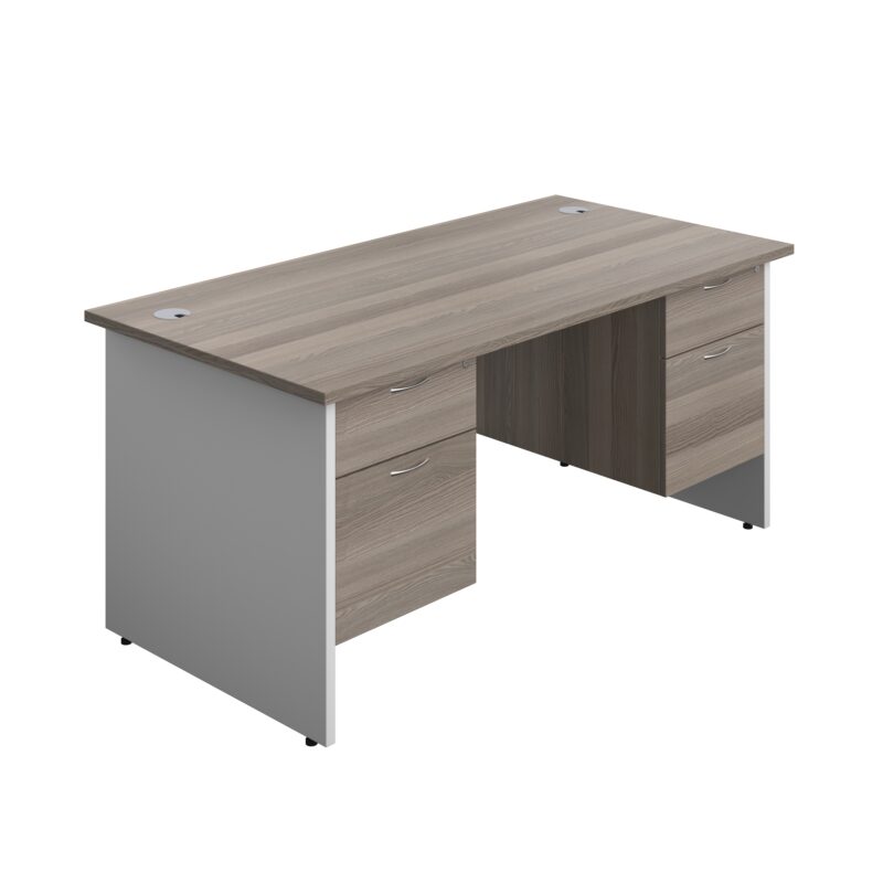 Panel Plus Rectangular Desk + 2 X 2 Drawer Fixed Pedestal Bundle | 1600X800 | Grey Oak/White