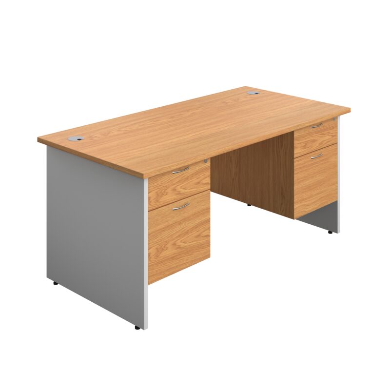 Panel Plus Rectangular Desk + 2 X 2 Drawer Fixed Pedestal Bundle | 1600X800 | Nova Oak/White