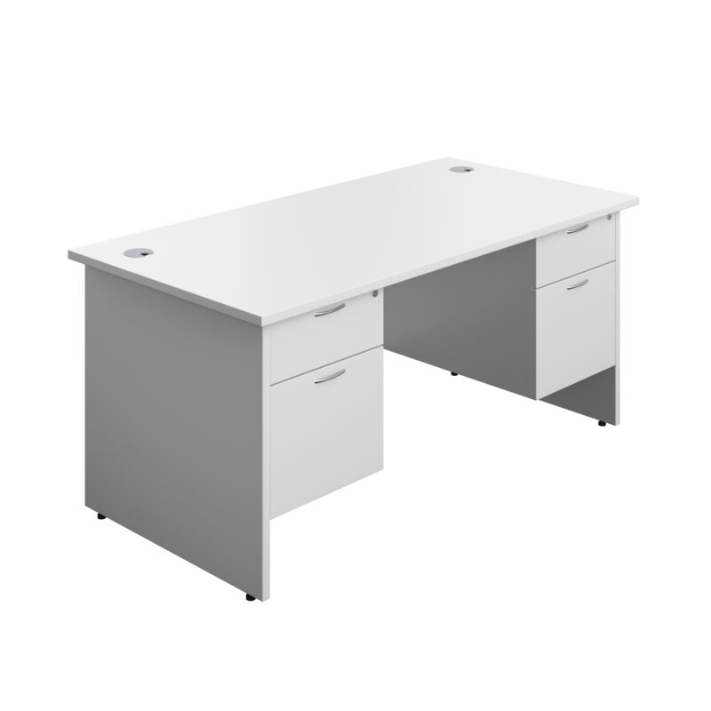 Panel Rectangular Desk + 2 X 2 Drawer Fixed Pedestal Bundle | 1600X800 | White/White