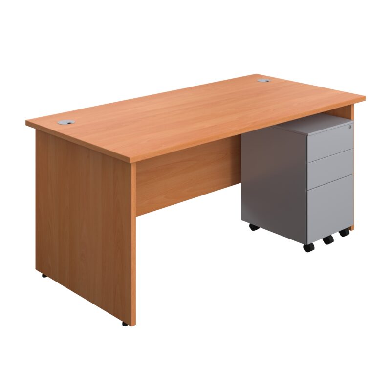 Panel Rectangular Desk + 3 Drawer Steel Pedestal Bundle | 1600X800 | Beech/Silver