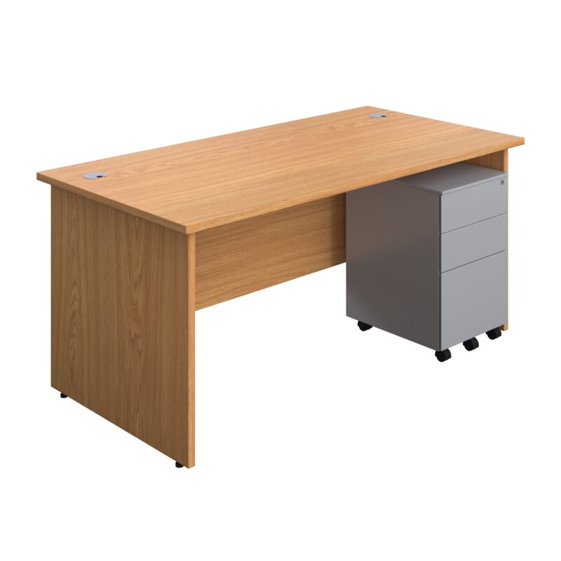 Panel Rectangular Desk + 3 Drawer Steel Pedestal Bundle | 1600X800 | Nova Oak/Silver