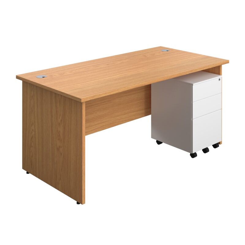 Panel Rectangular Desk + 3 Drawer Steel Pedestal Bundle | 1600X800 | Nova Oak/White