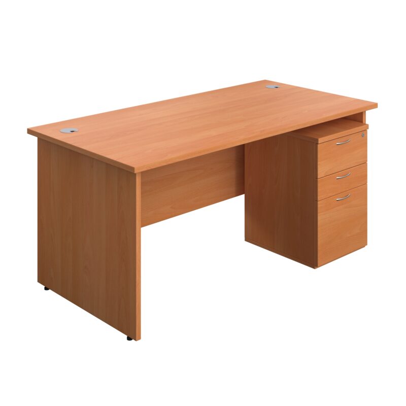 Panel Rectangular Desk + 3 Drawer Under Desk Pedestal Bundle | 1600X800 | Beech/Beech