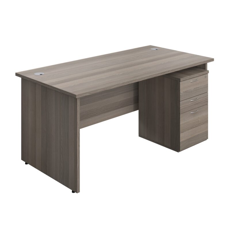 Panel Rectangular Desk + 3 Drawer Under Desk Pedestal Bundle | 1600X800 | Grey Oak/Grey Oak