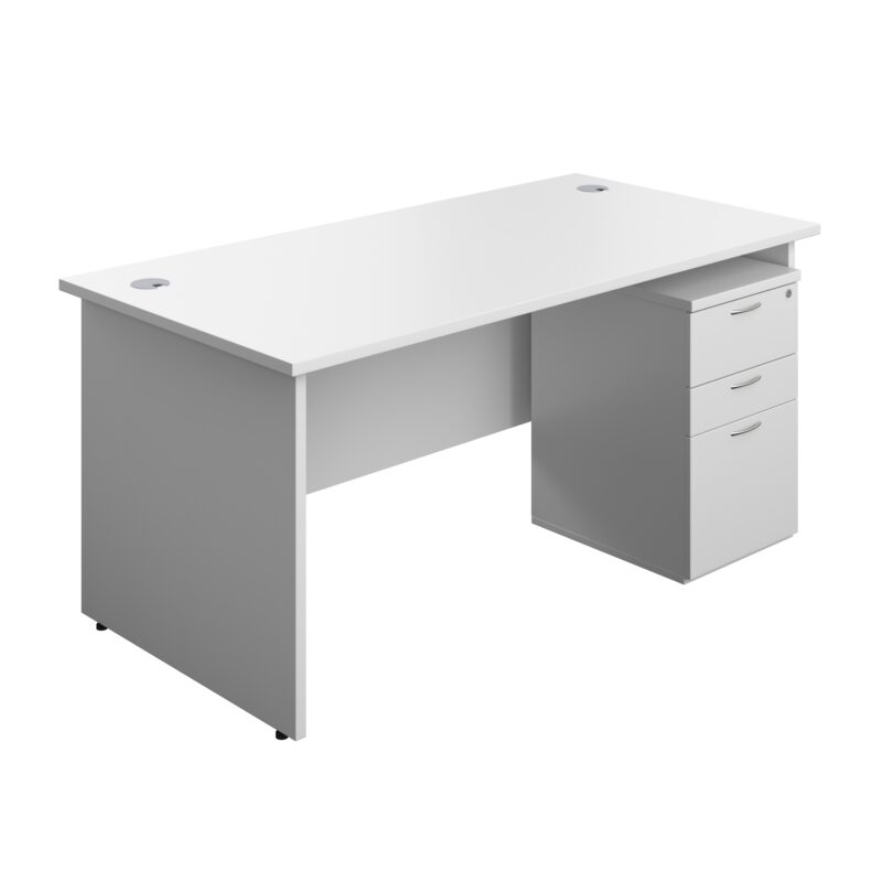 Panel Rectangular Desk + 3 Drawer Under Desk Pedestal Bundle | 1600X800 | White/White