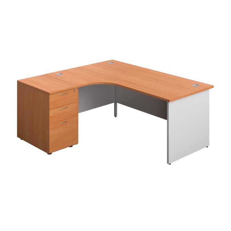 Panel Plus Left Radial Desk + Matching 3 Drawer Desk High Pedestal Bundle | 600 Pedestal | 1800X1200 | Beech/White