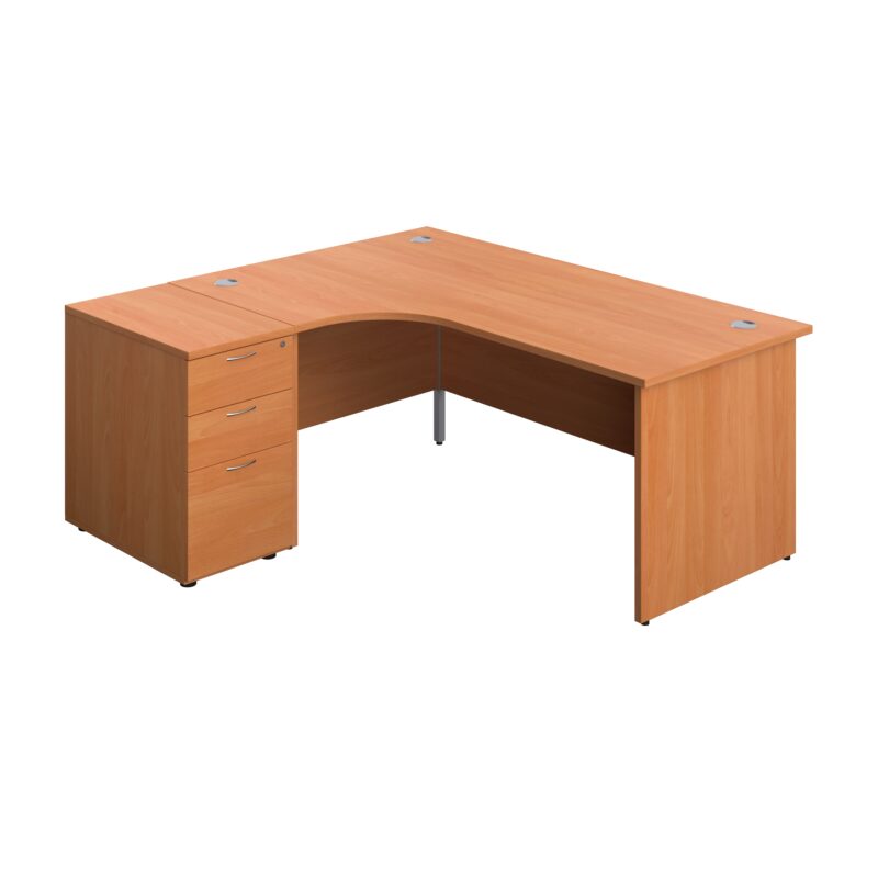 Panel Left Hand Radial Desk + 3 Drawer Desk High Pedestal Bundle | 600 Deep Pedestal | 1800X1200 | Beech/Beech