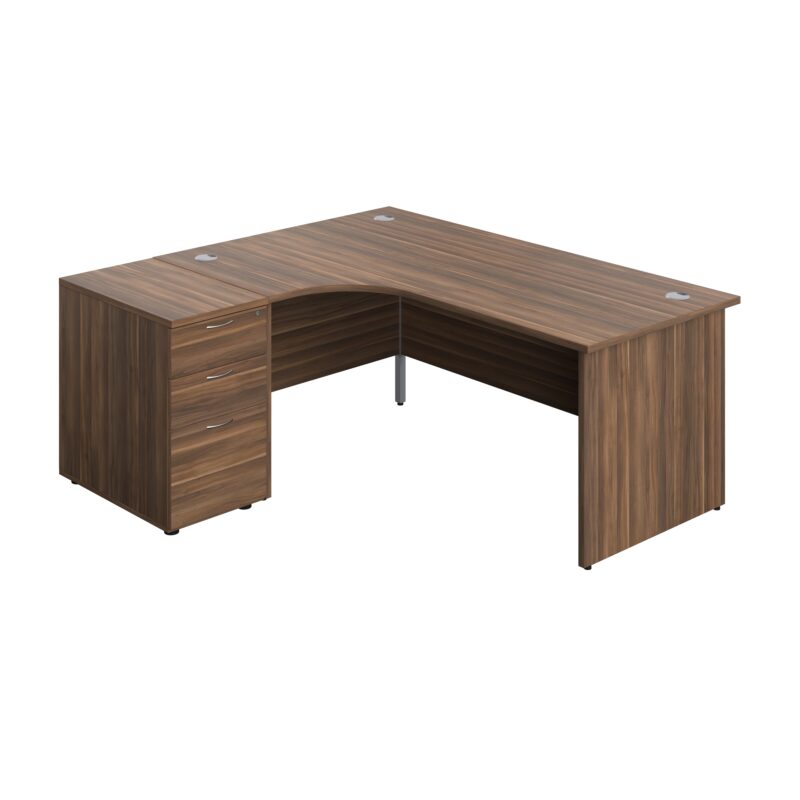 Panel Left Hand Radial Desk + 3 Drawer Desk High Pedestal Bundle | 600 Deep Pedestal | 1800X1200 | Dark Walnut/Dark Walnut