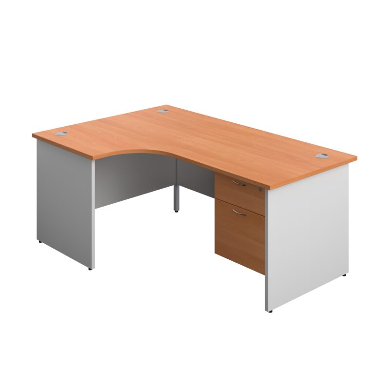 Panel Plus Left Radial Desk + 2 Drawer Fixed Pedestal Bundle | 1800X1200 | Beech/White