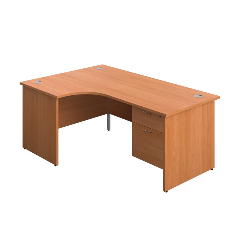 Panel Left Hand Radial Desk + 2 Drawer Fixed Pedestal Bundle | 1800X1200 | Beech/Beech