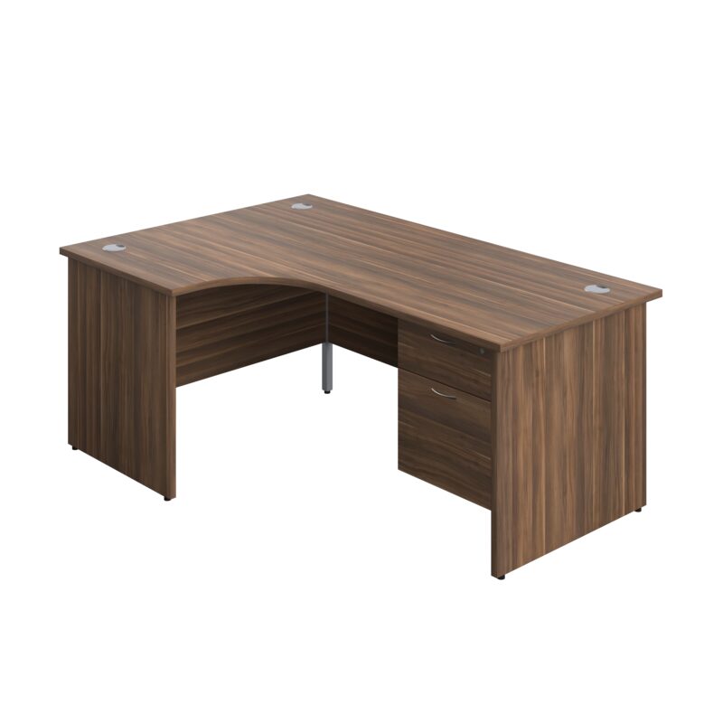 Panel Left Hand Radial Desk + 2 Drawer Fixed Pedestal Bundle | 1800X1200 | Dark Walnut/Dark Walnut