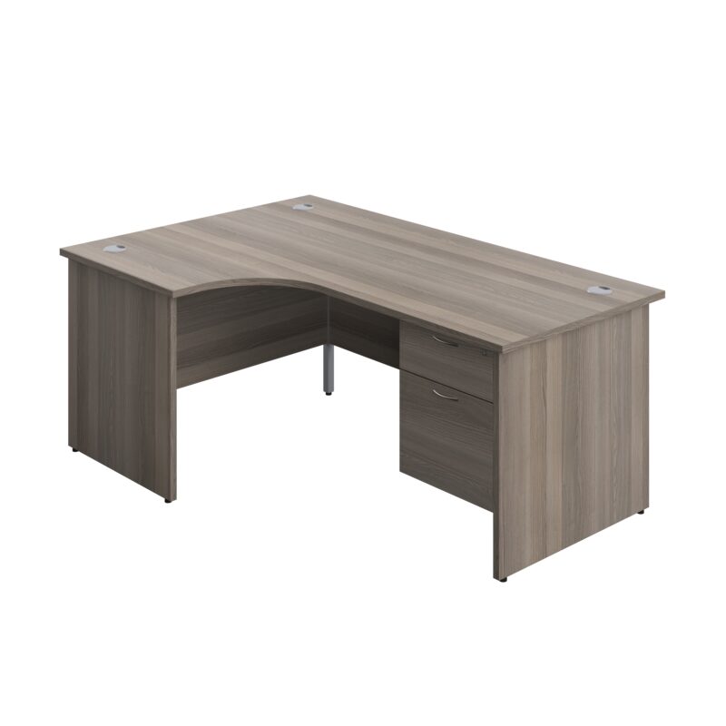 Panel Left Hand Radial Desk + 2 Drawer Fixed Pedestal Bundle | 1800X1200 | Grey Oak/Grey Oak