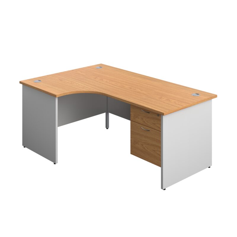 Panel Plus Left Radial Desk + 2 Drawer Fixed Pedestal Bundle | 1800X1200 | Nova Oak/White